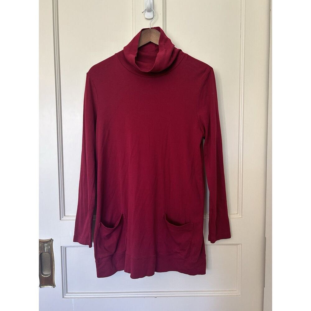 J. Jill Turtleneck Tunic Top Womens Size Medium Red Casual Comfort Pima Cotton